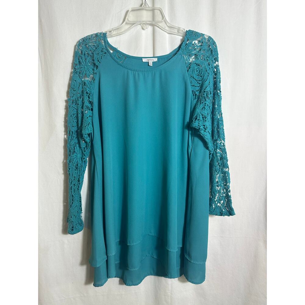 Teal Crochet Sleeve Tunic – Size Medium